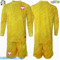 Camisa de time de futebol Polónia Goleiro Replicas 1º Equipamento Infantil Europeu 2024 Manga Comprida (+ Calças curtas)
